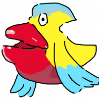 鳥,キャラクター,イラスト,赤いくちばし,黄色,青い羽