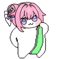 ピンク髪,リボン,アニメ風,キャラクター,デフォルメ,紫背景,可愛い