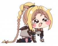 デフォルメ,かわいい,女性キャラクター,金髪,鎧,三つ編み,ちびキャラ,膝立ち