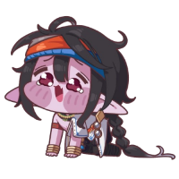 泣いている,ちびキャラ,エルフ,褐色肌,ファンタジー,座りポーズ,赤いヘッドバンド,三つ編み