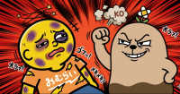 キャラクター,殴る,漫画風,おむらい,KO,オラッ!!,オラッ,ダサッ,土,コメディ