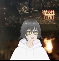 アバター,黒髪,メガネ,黄色い目,白いパーカー,背景：宝箱,ゲーム風