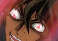 アニメ,男性,驚き,目が赤い,アップ,表情,怒り