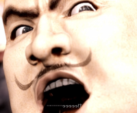 男性,顔アップ,びっくり顔,口を開ける,髭,セリフ,……っっっ!?