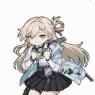 アニメ,女の子,ブレザー,金髪,剣,ツインテール,ミニスカート,笑顔