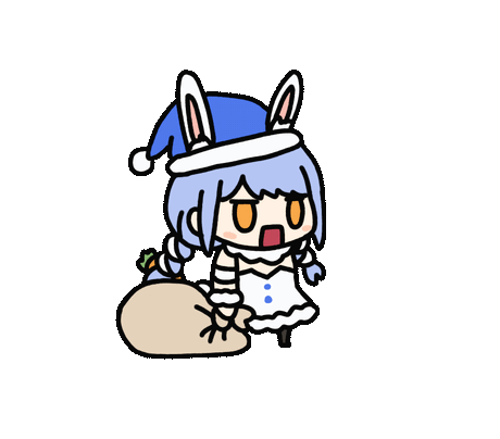 キャラクター,アニメ風,うさぎ帽子,サンタ帽,青い髪,編み込み,袋