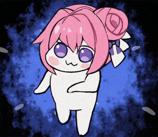 アニメ風,ピンク髪,チビキャラ,紫目,リボン,かわいい,二次元