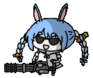 アニメキャラクター,ミニガン,サングラス,うさぎ耳,青い髪,おさげ
