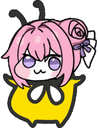 ゆるキャラ,ピンク髪,紫目,リボン,バラ,蝶ネクタイ,着ぐるみ,蜂,かわいい,イラスト