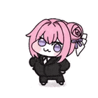 キャラクター,ピンク髪,アニメスタイル,スーツ,ローズアクセサリー,かわいい
