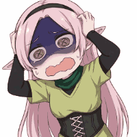 アニメ,エルフ,ピンク髪,驚き,ショック,女の子,頭を抱える