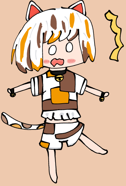 猫耳,獣耳,しっぽ,ショートヘア,鈴,キャラクター,チビキャラ,二次元,ジャンプ,驚き顔