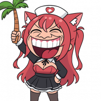 アニメ風,猫耳,ナース,赤髪,笑顔,ヤシの木,女性キャラ,制服