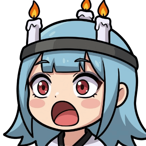 アニメ風,女の子,青髪,ろうそく,ヘッドバンド,驚き顔,キャラクターアイコン