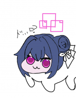 キャラクター,デフォルメ,紫色の目,青い髪,リボン,猫,ド。。。ロ？