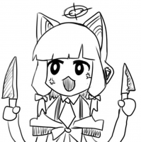 猫耳,女の子,包丁,天使の輪,モノクロ,イラスト,オリジナル