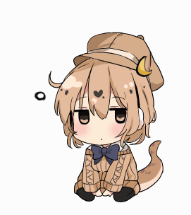 アニメ風,デフォルメ,獣耳,猫耳,茶髪,制服,しっぽ,座る,女の子