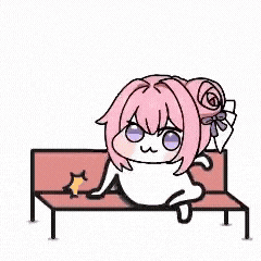ピンク髪,ベンチ,猫耳,座る,イラスト,リボン,かわいいキャラ