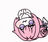 アニメ風,ピンク髪,紫色の目,ねこポーズ,かわいい,キャラクター,バラ,寝そべり