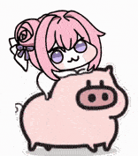 ピンク髪,女の子,デフォルメ,豚,かわいい,アニメ風,イラスト