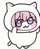 アニメキャラ,猫パーカー,ピンク髪,紫目,かわいい,デフォルメ,イラスト
