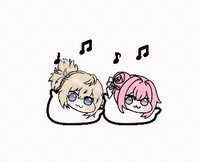 イラスト,デフォルメ,女の子,金髪,ピンク髪,音符,枕,かわいい