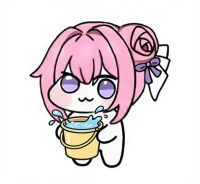 キャラクター,アニメ風,ピンク髪,バケツ,水,紫目,リボン