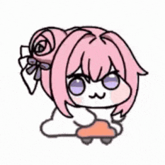 猫耳,デフォルメ,ピンク髪,紫目,かわいい,座る,アニメ風