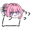 ピンク髪,女の子,デフォルメ,お団子ヘア,丸メガネ,リボン,疑問,アニメキャラ,かわいい