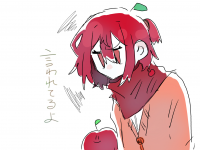 女の子,赤髪,マフラー,りんご,イラスト,セーター,言われてるよ