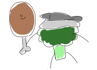 手描き,食べ物キャラクター,ブロッコリー,魚,肉,ゆるいイラスト