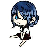 女の子,青髪,セーラー服,座る,イラスト,チビキャラ