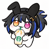猫耳,黒髪,青い髪,ツインテール,オッドアイ,スターバックス,フラペチーノ,ケモノ,デフォルメ