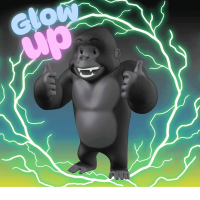 ゴリラ,キャラクター,電撃,雷,緑,Glow Up,英語